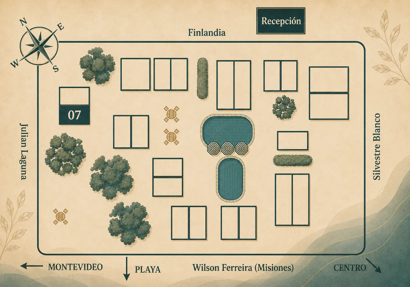 Mapa del Complejo Cabañas Piriápolis con la Unidad 07 destacada