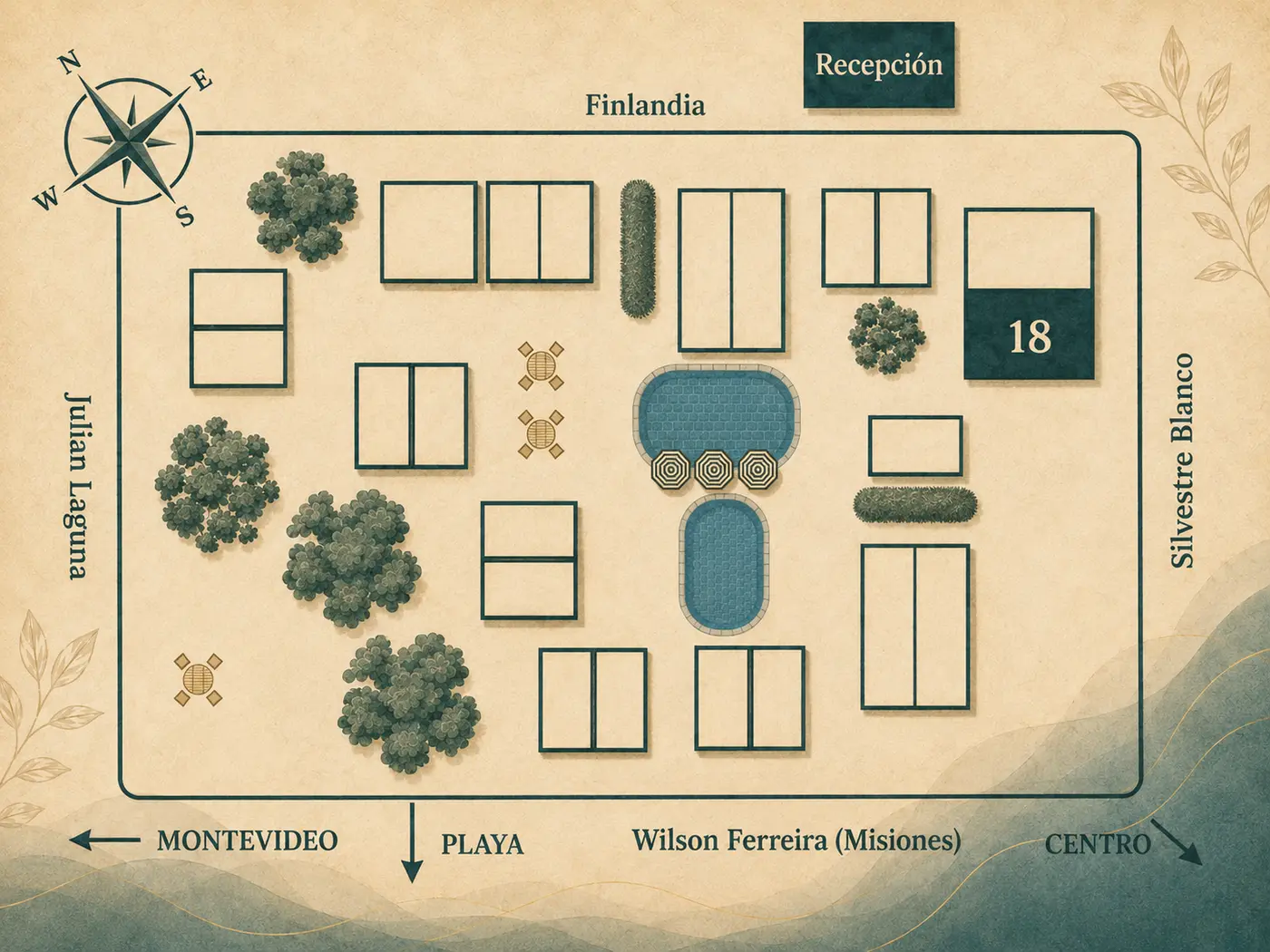 Mapa del Complejo Cabañas Piriápolis con la Unidad 18 destacada