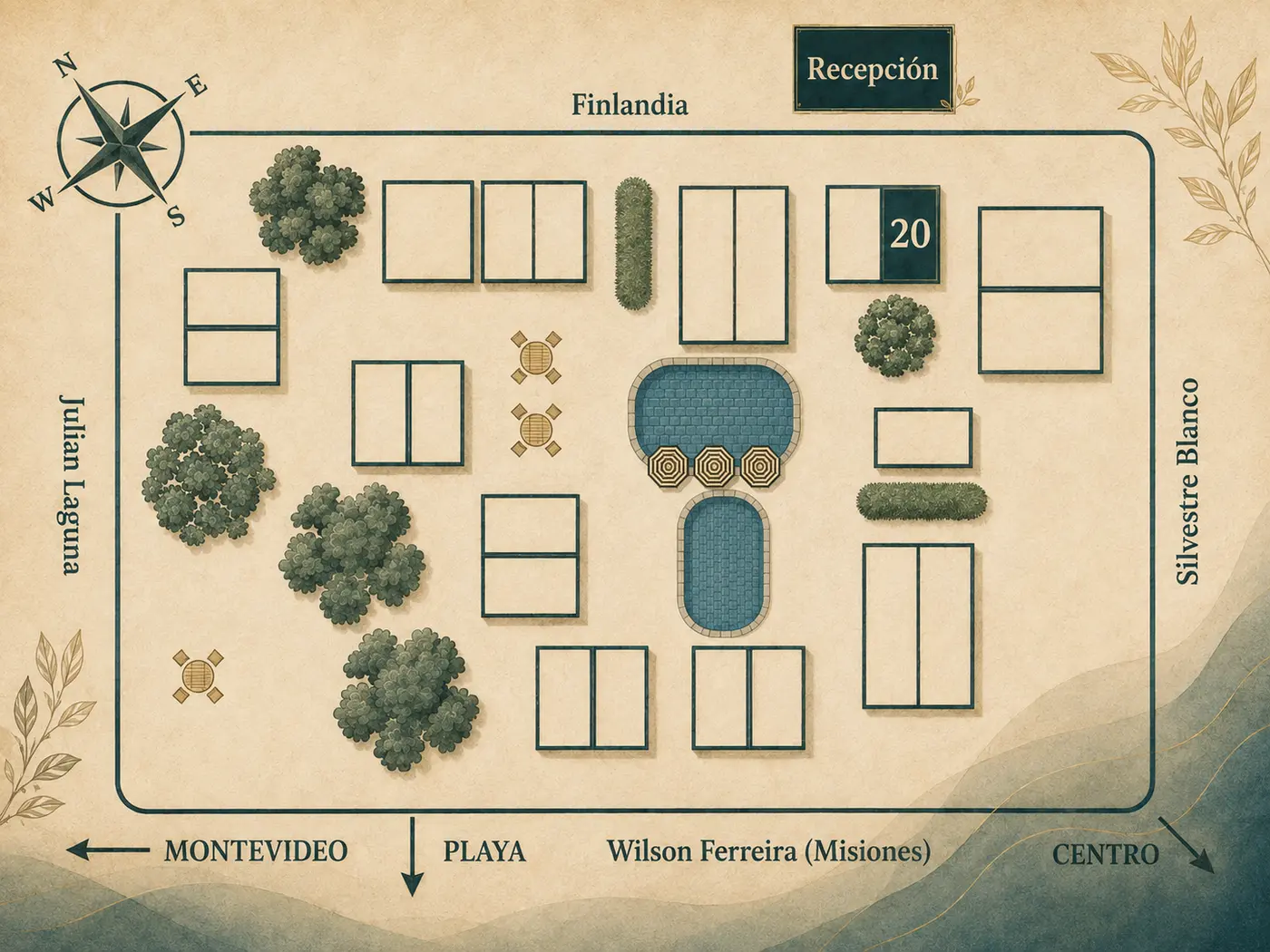 Mapa del Complejo Cabañas Piriápolis con la Unidad 20 destacada